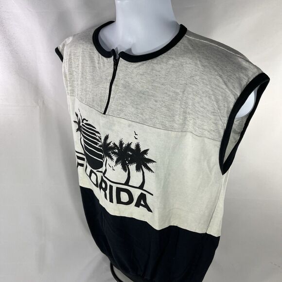 VINTAGE FLORIDA SLEEVELESS 1/4 SHIRT ADULT L/XL USA MADE WHITE BLACK 90s TANK - Picture 7 of 14